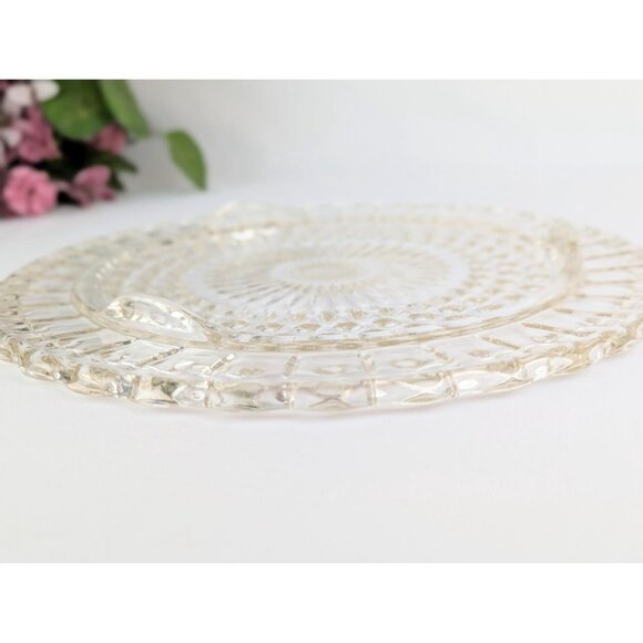 Vintage Clear Glass Round Cake Plate w/ Sunburst & Bubble Design 11.25" Retro - Picture 6 of 7